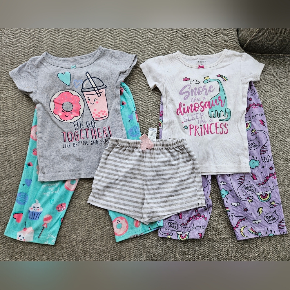 💥2/$15💥 Toddler Girls 5 Piece Pajama Set Carters 2t Spring Summer Dinosaur